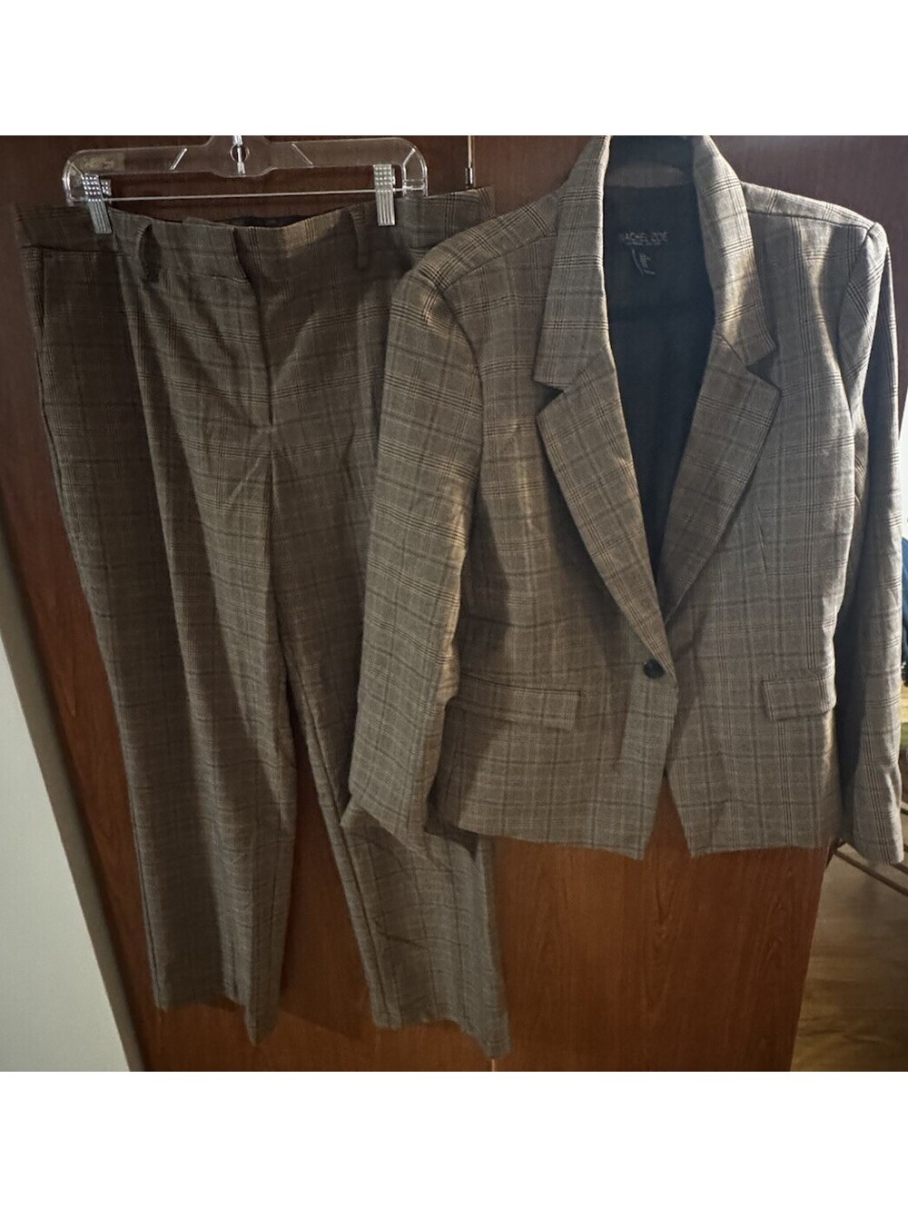 Rachel Zoe Womens XL Plaid Pantsuit Blazer Trousers 2 Piece Glen Plaid